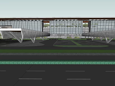 Modern Office Building With Glass Curtain Wall Landscaped Surroundings And Parking Space 3d model