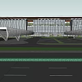Modern Office Building With Glass Curtain Wall Landscaped Surroundings And Parking Space