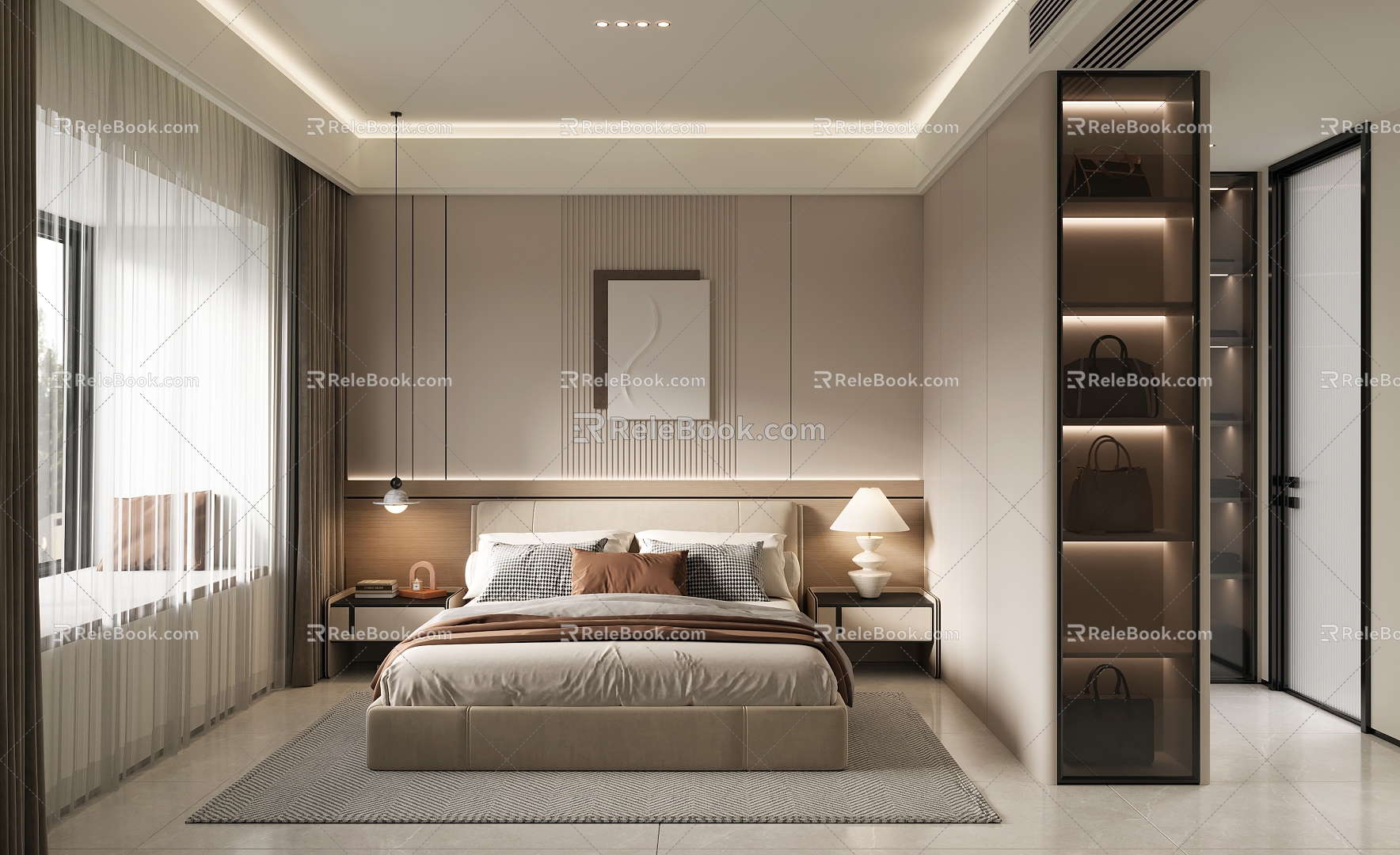 Simple Cream Bedroom 3d model