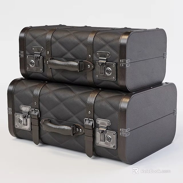 Vintage Leather Suitcases as Wall Decor with Stacked Design and Metal Hardware 3d model 