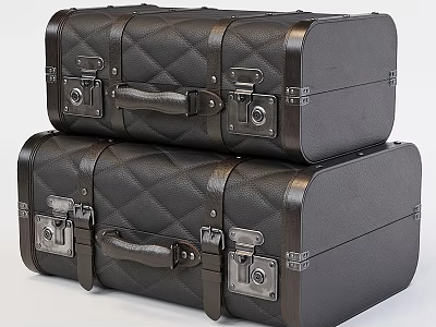 Vintage Leather Suitcases as Wall Decor with Stacked Design and Metal Hardware 3d model