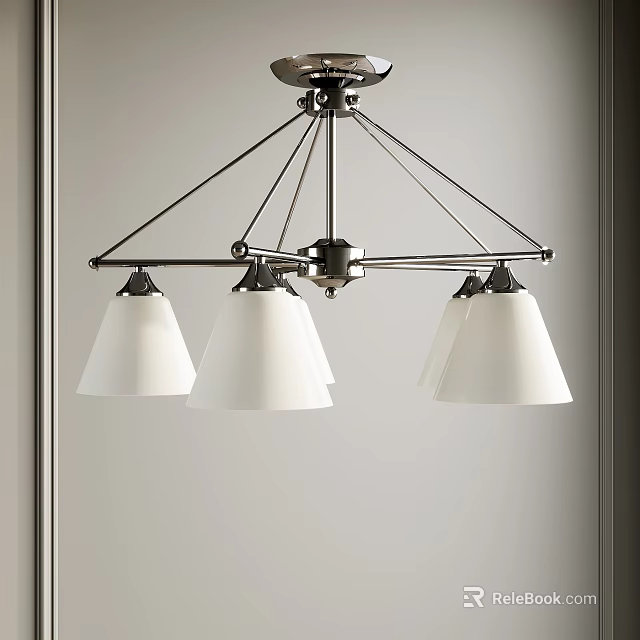Modern Ceiling Chandelier With Metal Frame And White Shades For Interior Lighting 3d model 