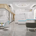 Modern Dental Clinic Interior With Red Treatment Chair And White Cabinets