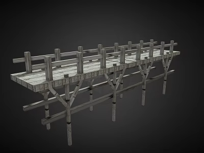 Wooden Bridge Scenic Component With Railings And Support Beams Structure 3d model