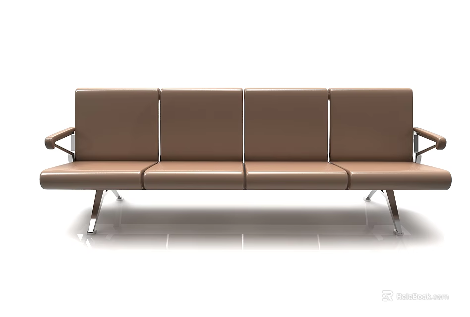 Modern Brown Leather Public Seating With Metal Legs And Multiple Seats 3d model 