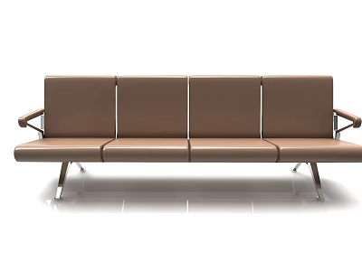 Modern Brown Leather Public Seating With Metal Legs And Multiple Seats 3d model