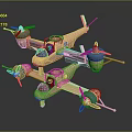 Aerospace Vehicle 3D Model Display With Two Units Propellers And Cockpits