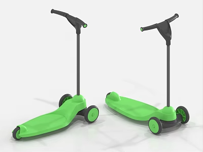 Two Green Kids Scooters With Black Handlebars And Four Wheels Kid Friendly Design 3d model