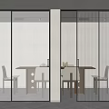 Modern Glass Sliding Doors In Dining Area Interior With Wooden Table And Chairs