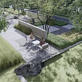 Modern Garden Landscape Design Featuring Trees Lawn Pathway and Building 3d model
