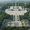 Birds Eye View Planning of Grand Plaza With Central Monument Greenery Trees And Symmetric Steps