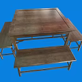 Simple Modern Wooden Dining Table Set With Two Benches Sturdy Design 3d model