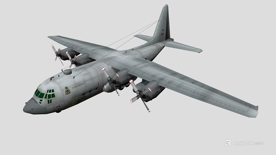 Gray Fighter Jet With Four Propellers Long Wings Wide Fuselage And Tail Emblem 3d model 