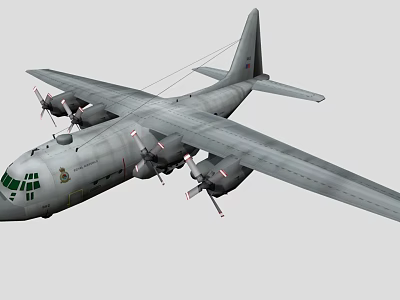 Gray Fighter Jet With Four Propellers Long Wings Wide Fuselage And Tail Emblem 3d model