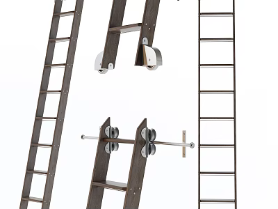 Sturdy Wooden Foldable Ladder With Wheels For Home Multipurpose Use 3d model