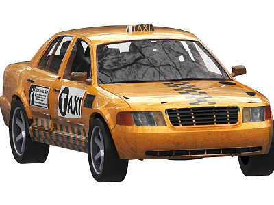 Yellow Taxi Car With TAXI Sign And Black Checkered Stripes Exterior 3d model