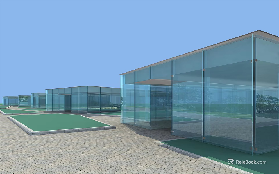 Contemporary Glass Building Exterior With Courtyard And Modern Design Elements 3d model 