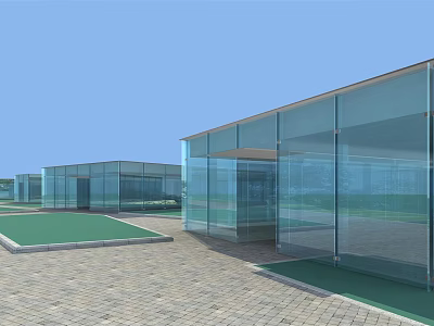 Contemporary Glass Building Exterior With Courtyard And Modern Design Elements 3d model