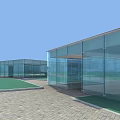 Contemporary Glass Building Exterior With Courtyard And Modern Design Elements