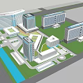 Modern Hospital Building Complex Featuring Architectural Design And Green Spaces Layout 3d model
