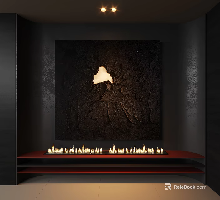 Abstract Painting With Dark Textured Background And Warm Flame Lighting Display Effect 3d model