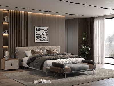 Minotti Double Bedroom Bedside Background Wall Nightstand model