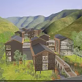 Mountain Hotel Building Nestled in Lush Forest With Modern Wooden Stone Design And Illuminated Windows