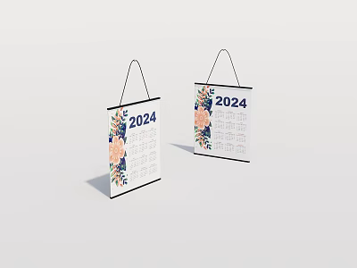 2024 Calendar Hanging Ornament With Floral Pattern And Monthly Dates 3d model