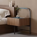 Wooden Bedside Table With Metal Frame And Vase Plant In Modern Bedroom
