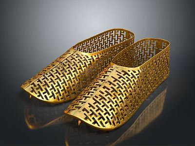 Golden Woven Slippers With Intricate Hollow Out Pattern Elegant Shiny Daily Footwear For Home Use 3d model