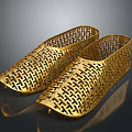 Golden Woven Slippers With Intricate Hollow Out Pattern Elegant Shiny Daily Footwear For Home Use