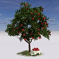 Lush Fruit Arbor Bearing Red Fruits With Basket Under Blue Sky And White Clouds