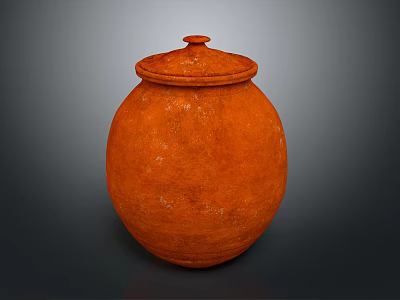 Rustic Orange Clay Jar With Lid And Rough Textured Surface 3d model
