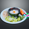 Fresh Salmon Fillet Served with Rice Noodles Lettuce on White Plate and Colorful Square