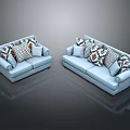 Light Blue Two Seater Sofas With Geometric Patterned Decorative Pillows Modern Style 3d model