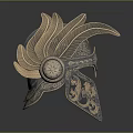Ancient Samurai Warrior Helmet With Intricate Metal Carvings And Ornate Decorations