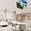 Bright Modern Hospital Outpatient Clinic With Beds Window Table Chairs And Wall Paintings