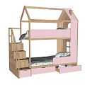 Kids House Shaped Bunk Bed with Step Ladder and Drawers