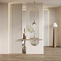 Modern Entryway Hallway Design With Archway Pendant Light Floor Lamp And Wooden Flooring Plants