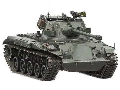 Military Armored Tank With Green Exterior Turret Cannon And Track Details 3d model