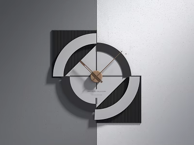 Modern Geometric Wall Clock With Wooden Hands And Black White Gray Design 3d model