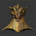 Game And Movie Character Dragon Head With Yellow Scales Horns And Shiny Texture