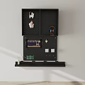 Black Wall Decor With Multi Compartments And Decorative Items On Wall Mounted Shelf 3d model