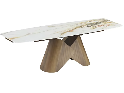 Modern Dining Table Set With Marble Top Natural Vein Pattern And Geometric Wooden Legs 3d model