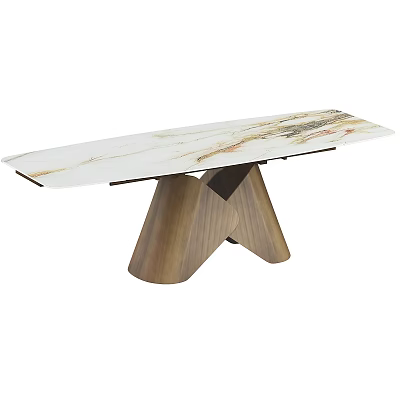 Modern Dining Table Set With Marble Top Natural Vein Pattern And Geometric Wooden Legs 3d model