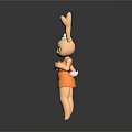Cute Cartoon Rabbit 3D Model With Long Ears White Hat And Orange Dress