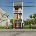 Modern Single Family House Exterior With White Facade Large Windows And Green Trees