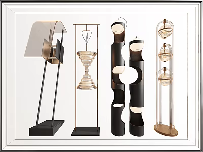 Stylish Modern Floor Lamps With Unique Designs Metal Bases And Glass Shades 3d model