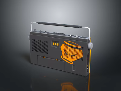 Vintage Portable Radio With Black And Orange Design Handle And Speaker Grille 3d model