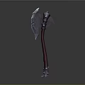 Fantasy Battle Axe With Red Handle And Decorative Metal Head Design